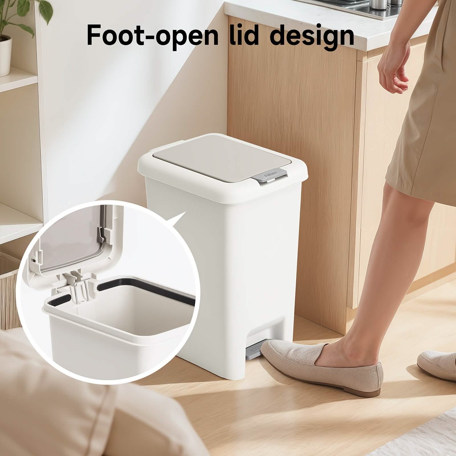 10L Oval Trash Can – Quiet Press-Top Lid with Foot Pedal