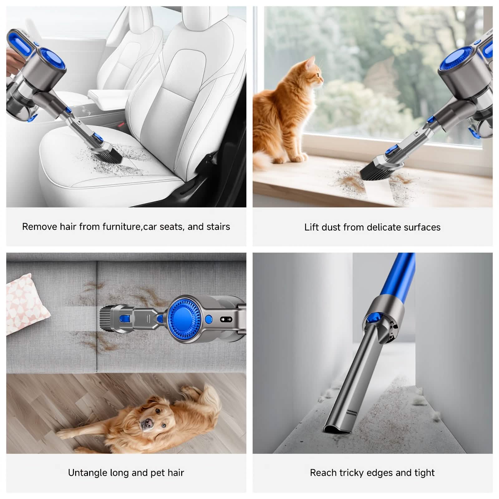 Cordless Vacuum Cleaner with LED Light & Removable Battery – Blue