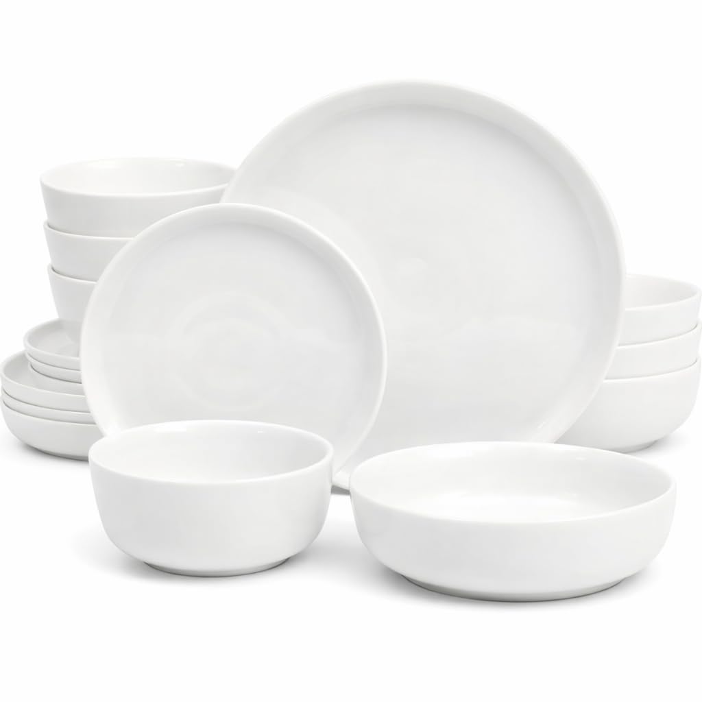 Gibson Home Oslo Porcelain Chip and Scratch Resistant Dinnerware Set, Service for 4 (16pcs), Ceramic Plates and Bowls Dishes Sets, White - Microwave and Dishwasher Safe