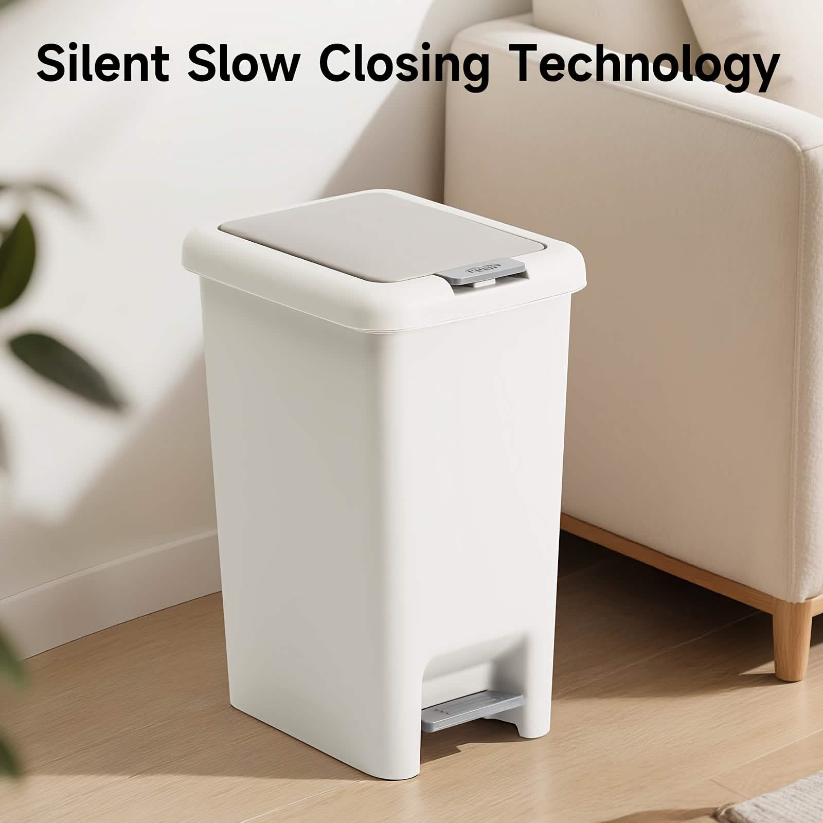 10L Oval Trash Can – Quiet Press-Top Lid with Foot Pedal