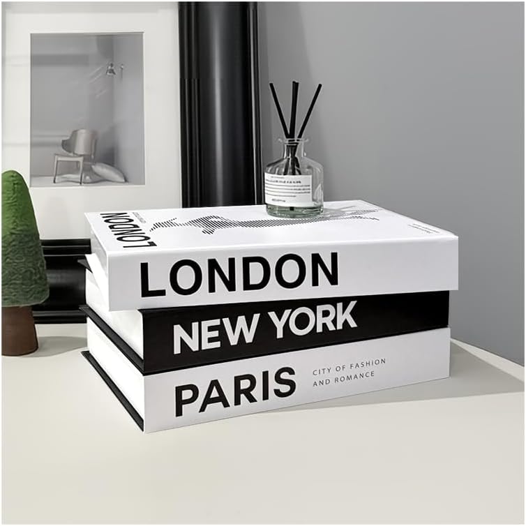 Decorative Books for Home Coffee Table Decor with Stylish Bookshelf and Office Living Room Black and White Fake Books for Decoration Faux Stack Book (Set of 3)