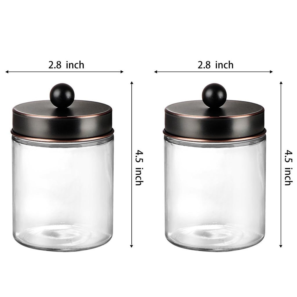 Amolliar 4Pc Apothecary Jars Bathroom Vanity Storage Organizer Set -Countertop Canister with Stainless Steel Lids &Stickers - Qtip Dispenser Holder for Qtip,Cotton Swab,Makeup Sponge (Brushed Nickel)