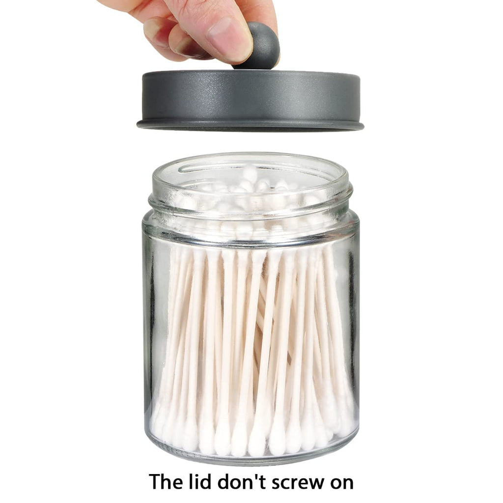 Amolliar 4Pc Apothecary Jars Bathroom Vanity Storage Organizer Set -Countertop Canister with Stainless Steel Lids &Stickers - Qtip Dispenser Holder for Qtip,Cotton Swab,Makeup Sponge (Brushed Nickel)