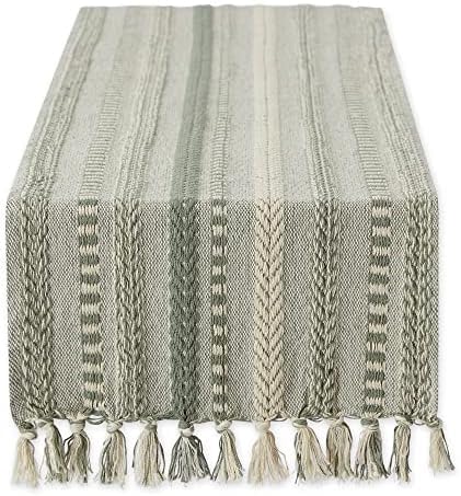 DII Farmhouse Braided Stripe Table Runner Collection, 15x72 (15x77, Fringe Included), Stone