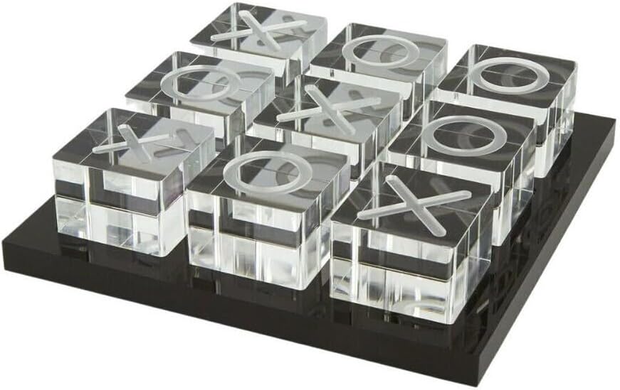 Modern Tic Tac Toe for Home Decoration Acrylic XO with Black Base Decorative Tic Tac Toe Table Top Decoration Coffee Table Decor X/O Board (Clear XO, Black Base)