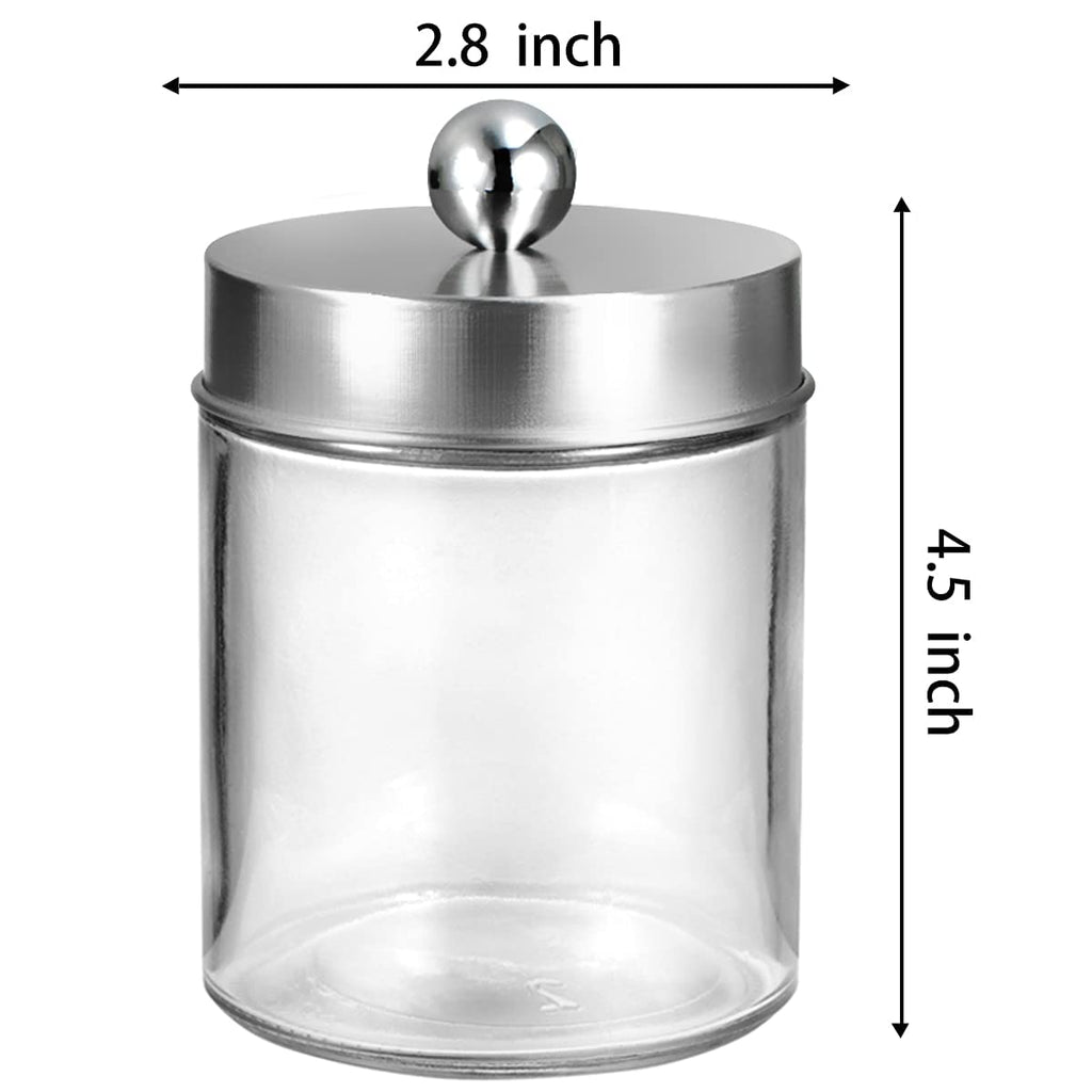 Amolliar 4Pc Apothecary Jars Bathroom Vanity Storage Organizer Set -Countertop Canister with Stainless Steel Lids &Stickers - Qtip Dispenser Holder for Qtip,Cotton Swab,Makeup Sponge (Brushed Nickel)
