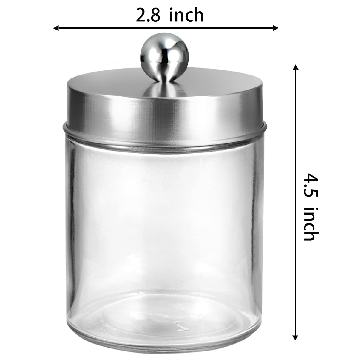 Amolliar 4Pc Apothecary Jars Bathroom Vanity Storage Organizer Set -Countertop Canister with Stainless Steel Lids &Stickers - Qtip Dispenser Holder for Qtip,Cotton Swab,Makeup Sponge (Brushed Nickel)