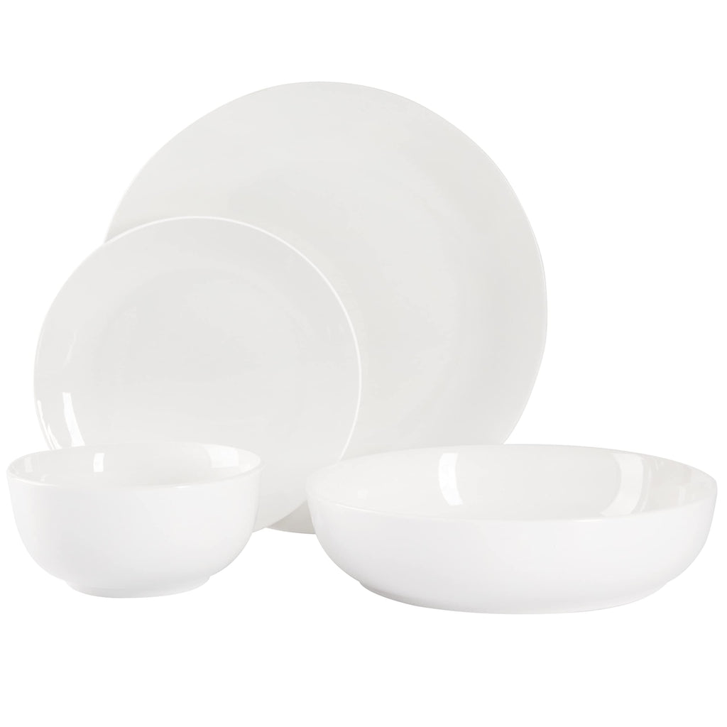 Gibson Home Oslo Porcelain Chip and Scratch Resistant Dinnerware Set, Service for 4 (16pcs), Ceramic Plates and Bowls Dishes Sets, White - Microwave and Dishwasher Safe
