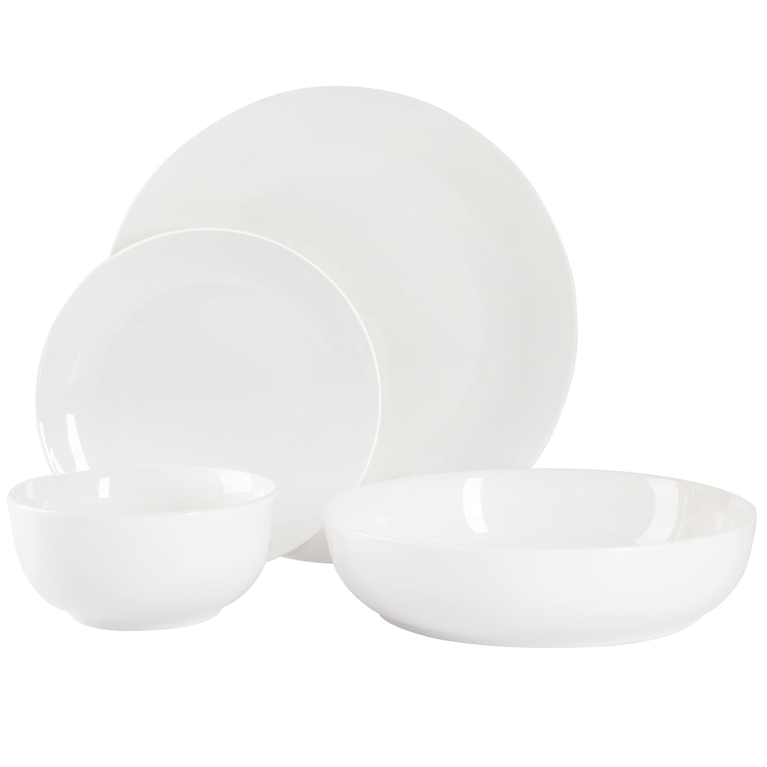 Gibson Home Oslo Porcelain Chip and Scratch Resistant Dinnerware Set, Service for 4 (16pcs), Ceramic Plates and Bowls Dishes Sets, White - Microwave and Dishwasher Safe