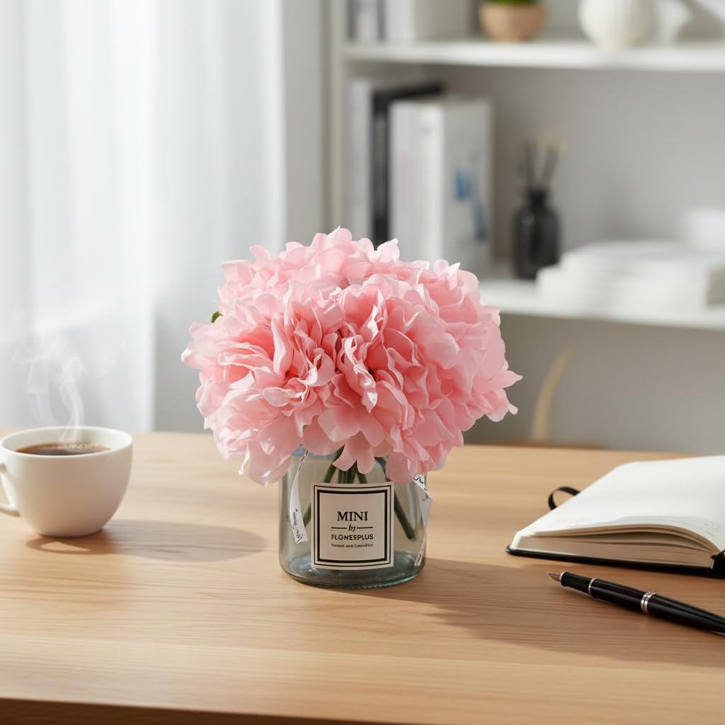 LADADA Artificial Flowers with Small Ceramic Vases, Roses in Vases Plastic Artificial Flowers and Plants,Used for Home Office Wedding Decoration, Table Decoration(White+Black)