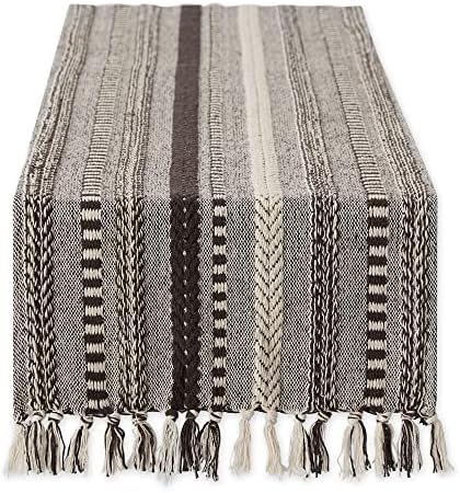 DII Farmhouse Braided Stripe Table Runner Collection, 15x72 (15x77, Fringe Included), Stone