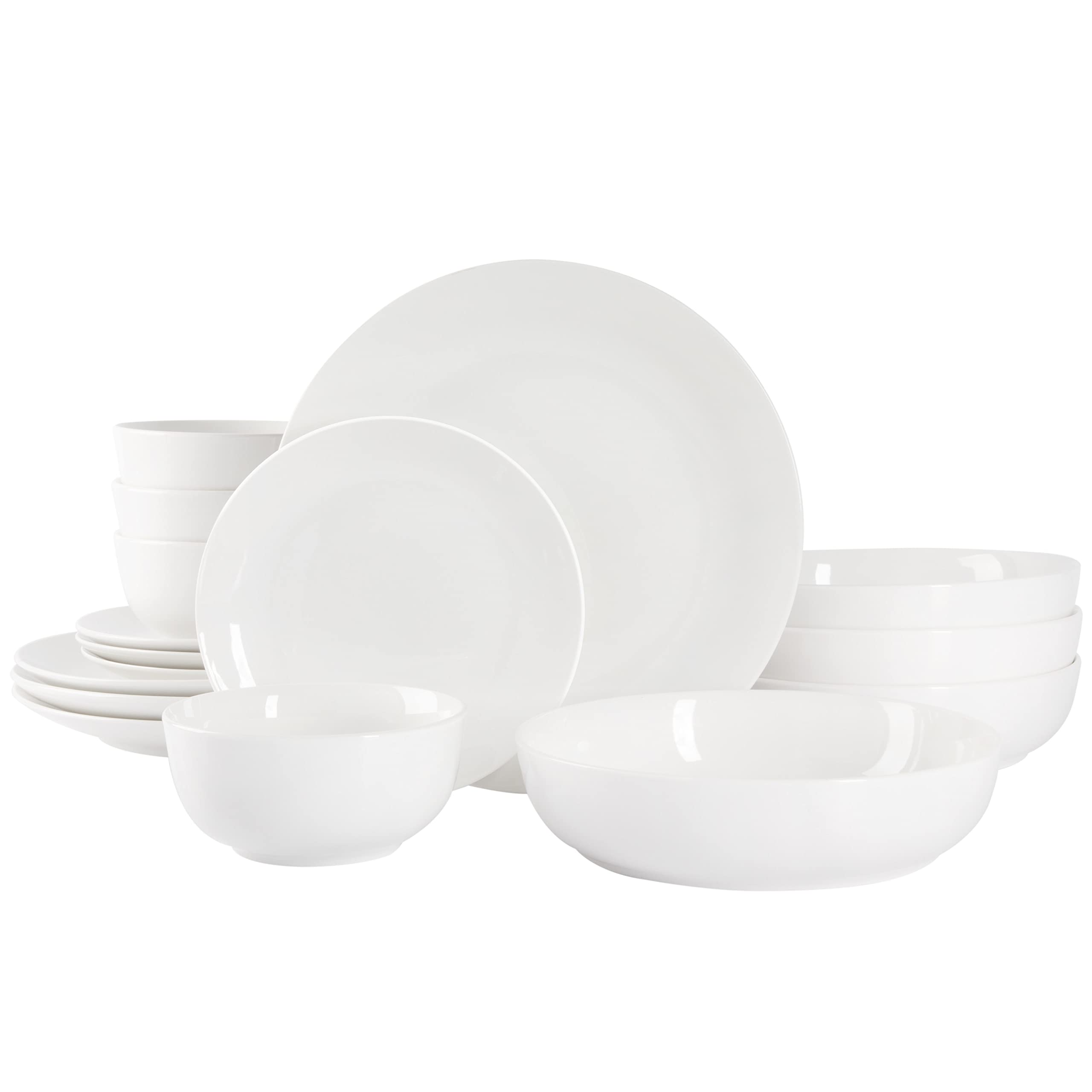 Gibson Home Oslo Porcelain Chip and Scratch Resistant Dinnerware Set, Service for 4 (16pcs), Ceramic Plates and Bowls Dishes Sets, White - Microwave and Dishwasher Safe