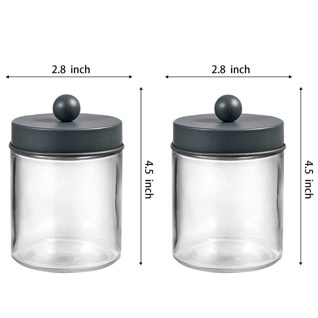 Amolliar 4Pc Apothecary Jars Bathroom Vanity Storage Organizer Set -Countertop Canister with Stainless Steel Lids &Stickers - Qtip Dispenser Holder for Qtip,Cotton Swab,Makeup Sponge (Brushed Nickel)