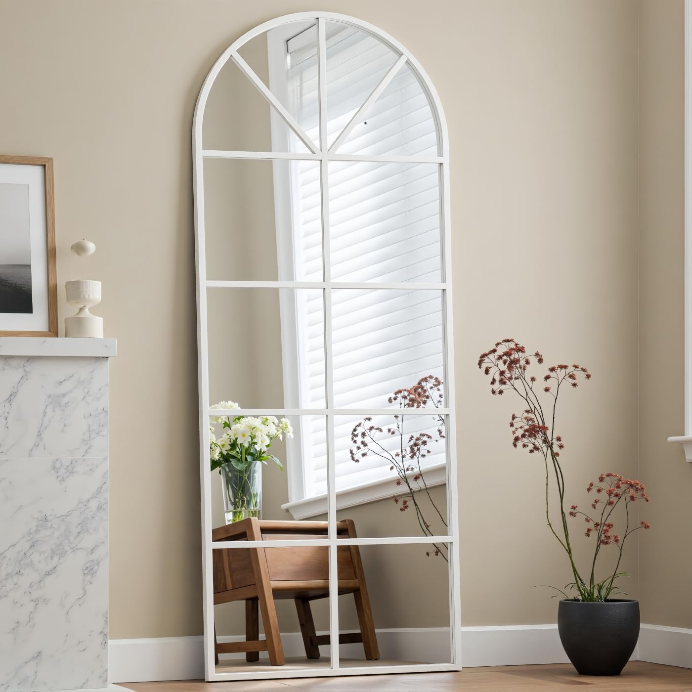 Full Length Mirror, 65"x24" Window Pane Mirror for Wall Decor, Black Full Body or Wall Mounted Mirrors, Farmhouse Standing Mirrors Hanging or Leaning for Living Room, Entryway, No Stand