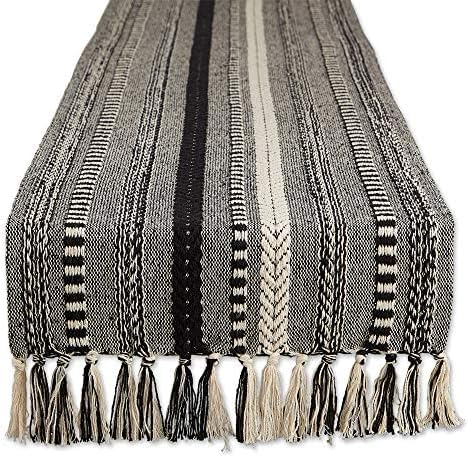 DII Farmhouse Braided Stripe Table Runner Collection, 15x72 (15x77, Fringe Included), Stone