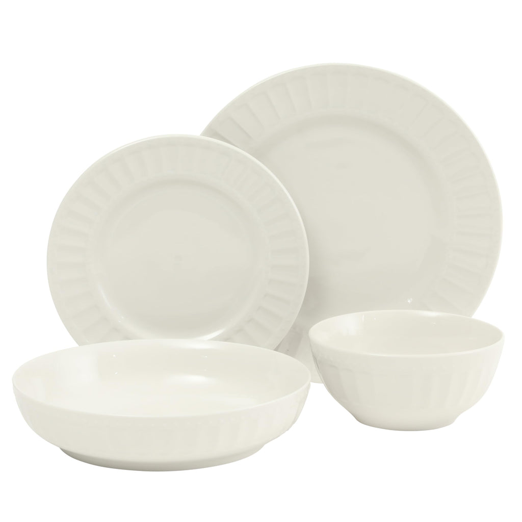 Gibson Home Oslo Porcelain Chip and Scratch Resistant Dinnerware Set, Service for 4 (16pcs), Ceramic Plates and Bowls Dishes Sets, White - Microwave and Dishwasher Safe