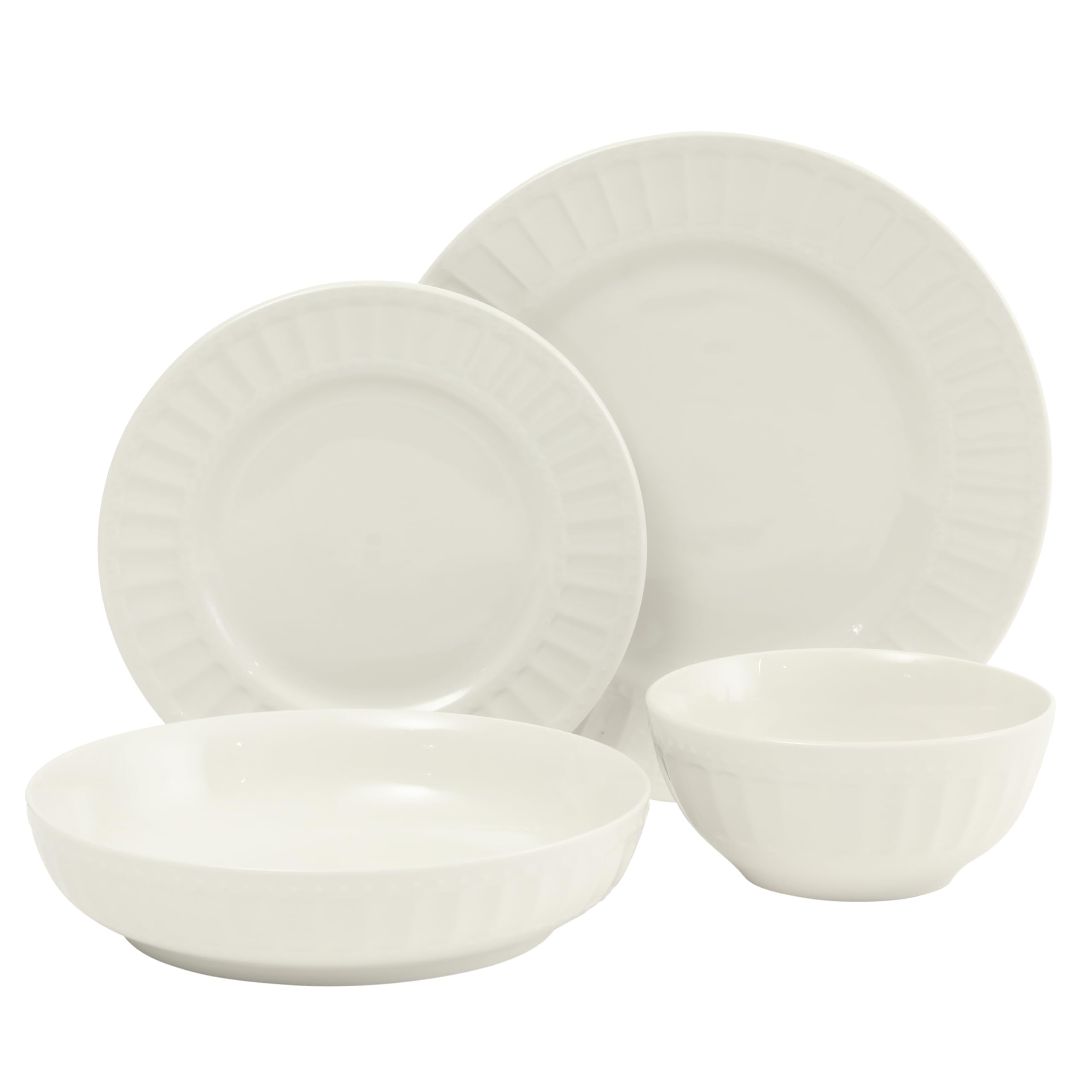 Gibson Home Oslo Porcelain Chip and Scratch Resistant Dinnerware Set, Service for 4 (16pcs), Ceramic Plates and Bowls Dishes Sets, White - Microwave and Dishwasher Safe