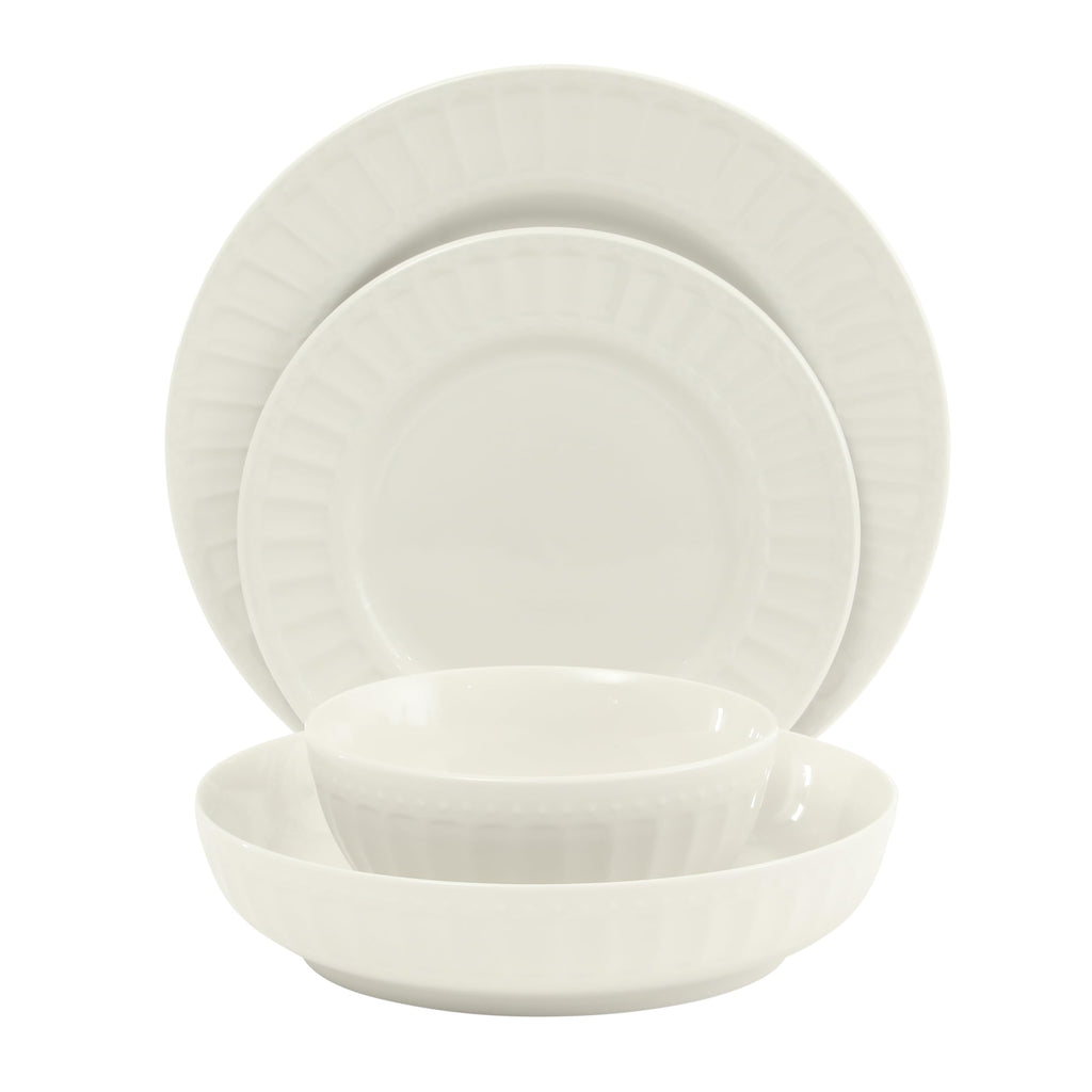 Gibson Home Oslo Porcelain Chip and Scratch Resistant Dinnerware Set, Service for 4 (16pcs), Ceramic Plates and Bowls Dishes Sets, White - Microwave and Dishwasher Safe