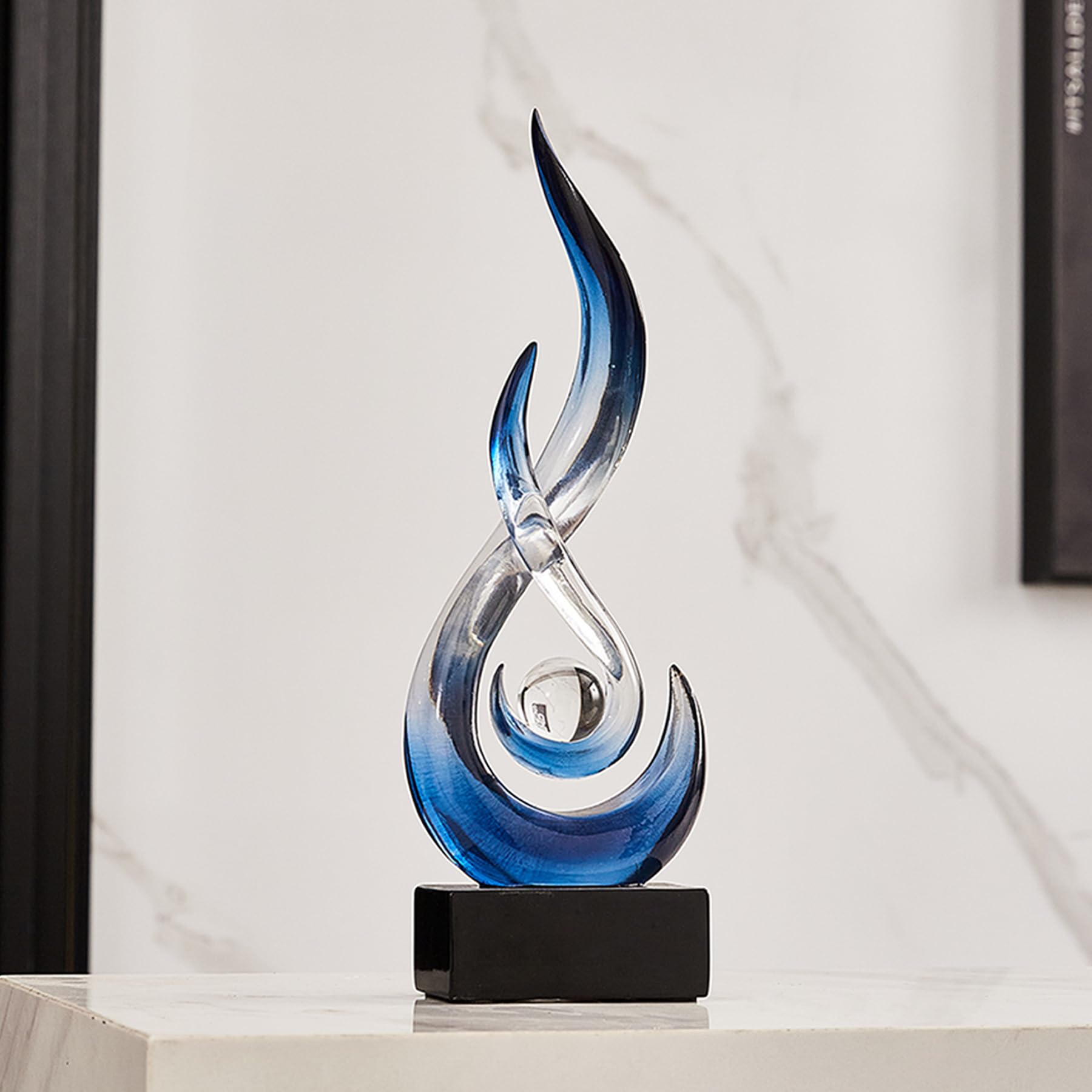 FJS Black Decor Modern Flame Statue Home Decorations for Living Room, 11.8" H Shelf Decor Accents, Abstract Art Resin Sculpture for Dining Room Office Coffee Table Centerpiece