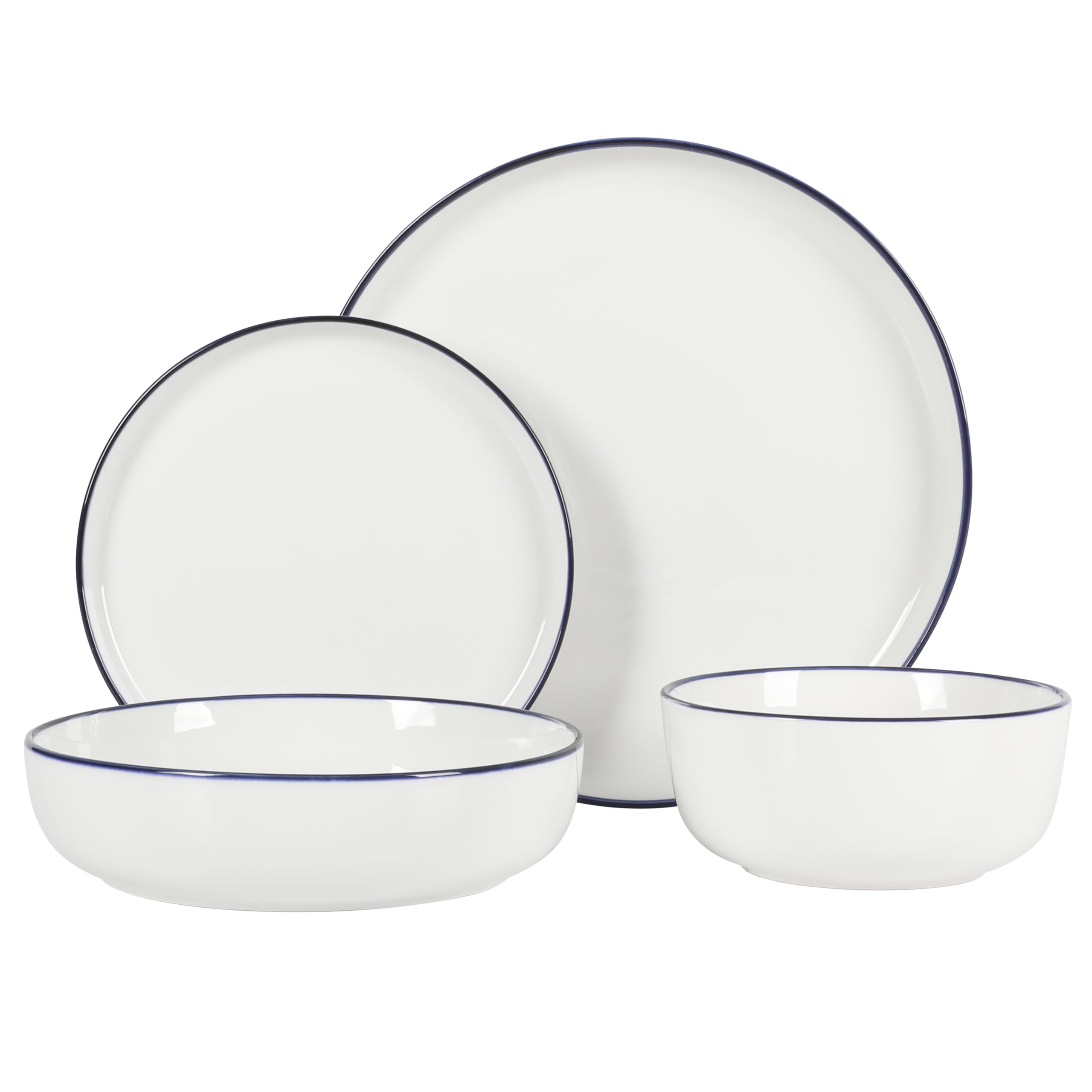 Gibson Home Oslo Porcelain Chip and Scratch Resistant Dinnerware Set, Service for 4 (16pcs), Ceramic Plates and Bowls Dishes Sets, White - Microwave and Dishwasher Safe