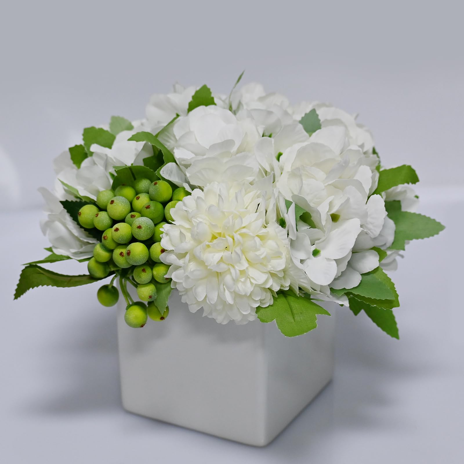 LADADA Artificial Flowers with Small Ceramic Vases, Roses in Vases Plastic Artificial Flowers and Plants,Used for Home Office Wedding Decoration, Table Decoration(White+Black)