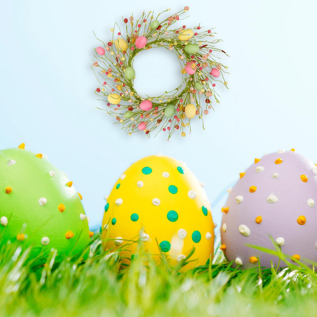 22 inch Spring Summer Wreath Tulip Wreath for Front Door with Purple Tassels, Eucalyptus Leaves, Ferns, Butterflies for Indoor Outdoor wall Festival Home Farmhouse Wedding Decor