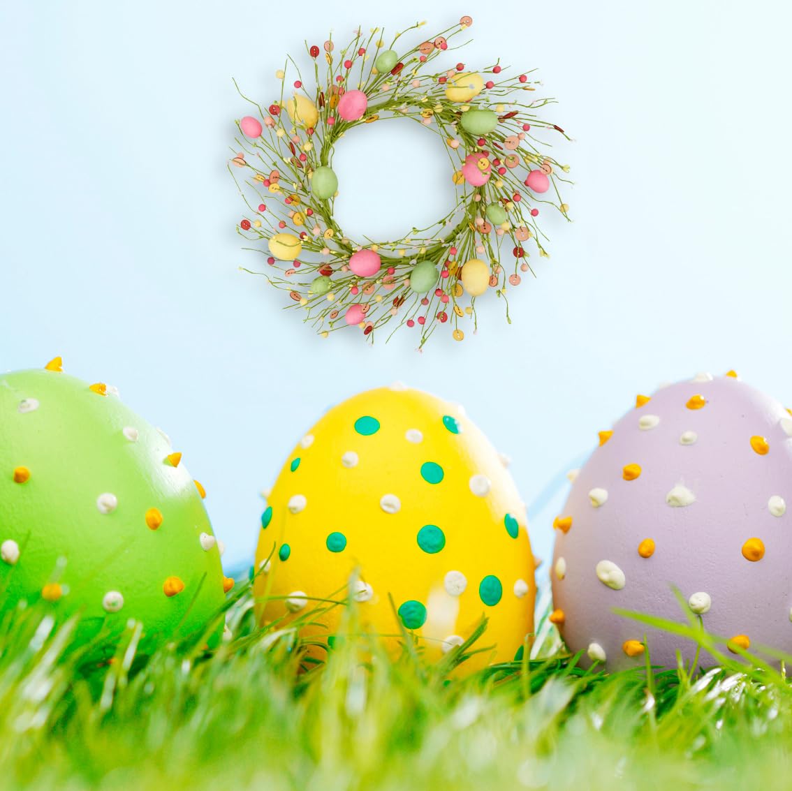 22 inch Spring Summer Wreath Tulip Wreath for Front Door with Purple Tassels, Eucalyptus Leaves, Ferns, Butterflies for Indoor Outdoor wall Festival Home Farmhouse Wedding Decor