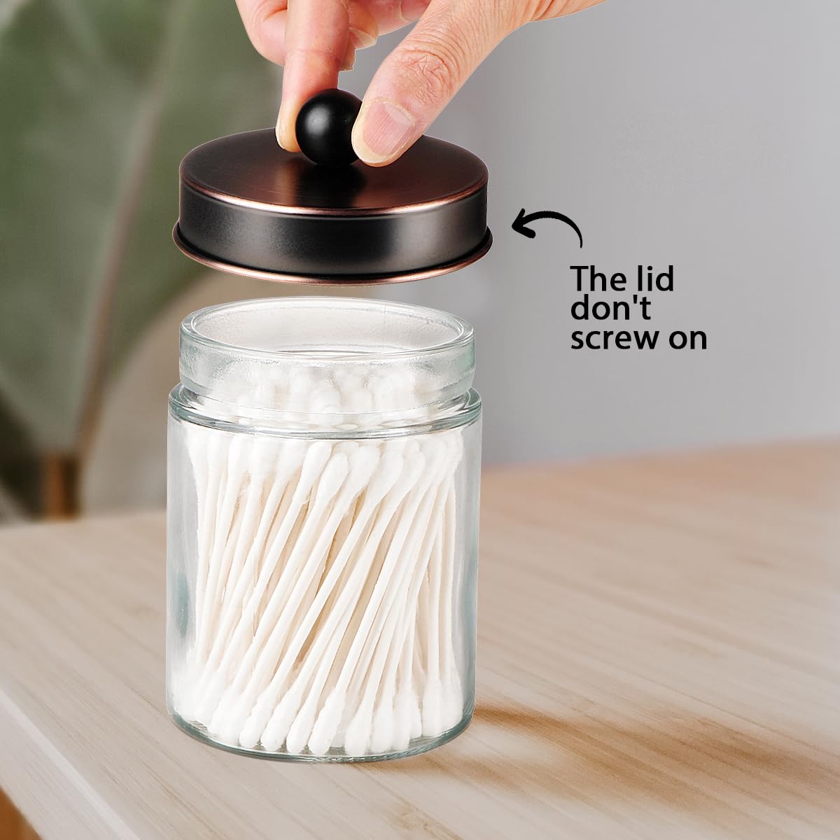 Amolliar 4Pc Apothecary Jars Bathroom Vanity Storage Organizer Set -Countertop Canister with Stainless Steel Lids &Stickers - Qtip Dispenser Holder for Qtip,Cotton Swab,Makeup Sponge (Brushed Nickel)