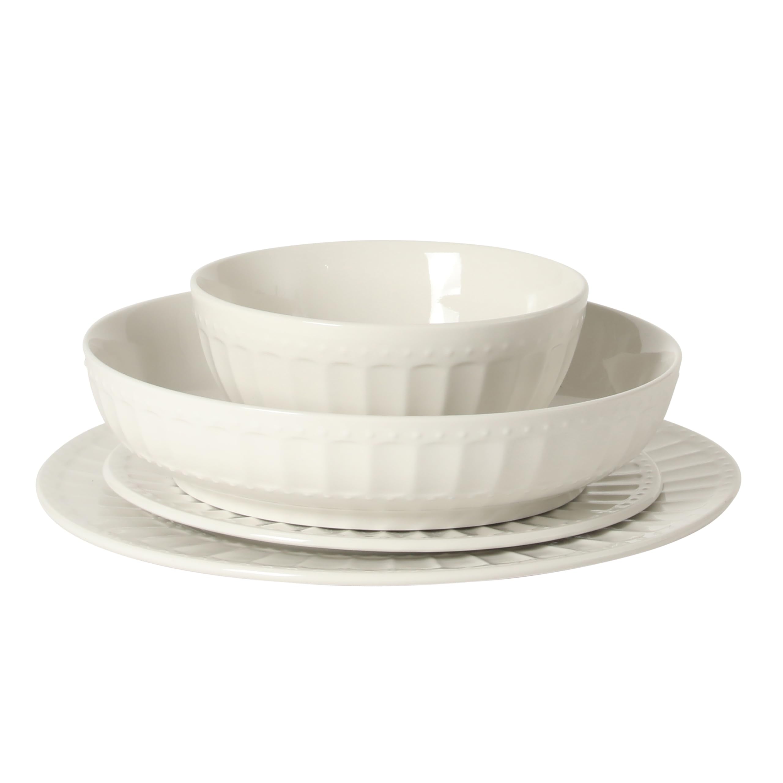 Gibson Home Oslo Porcelain Chip and Scratch Resistant Dinnerware Set, Service for 4 (16pcs), Ceramic Plates and Bowls Dishes Sets, White - Microwave and Dishwasher Safe