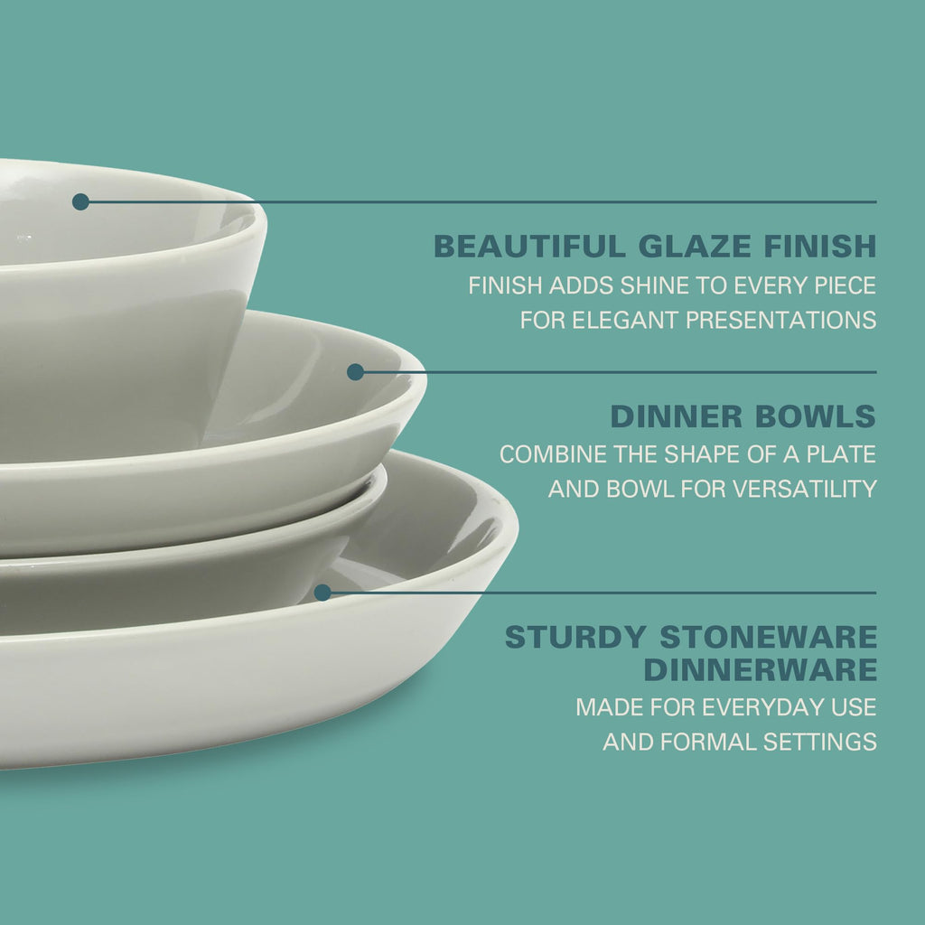Gibson Home Oslo Porcelain Chip and Scratch Resistant Dinnerware Set, Service for 4 (16pcs), Ceramic Plates and Bowls Dishes Sets, White - Microwave and Dishwasher Safe