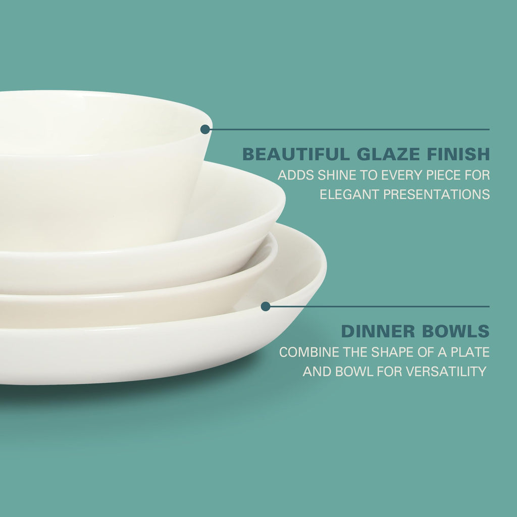 Gibson Home Oslo Porcelain Chip and Scratch Resistant Dinnerware Set, Service for 4 (16pcs), Ceramic Plates and Bowls Dishes Sets, White - Microwave and Dishwasher Safe