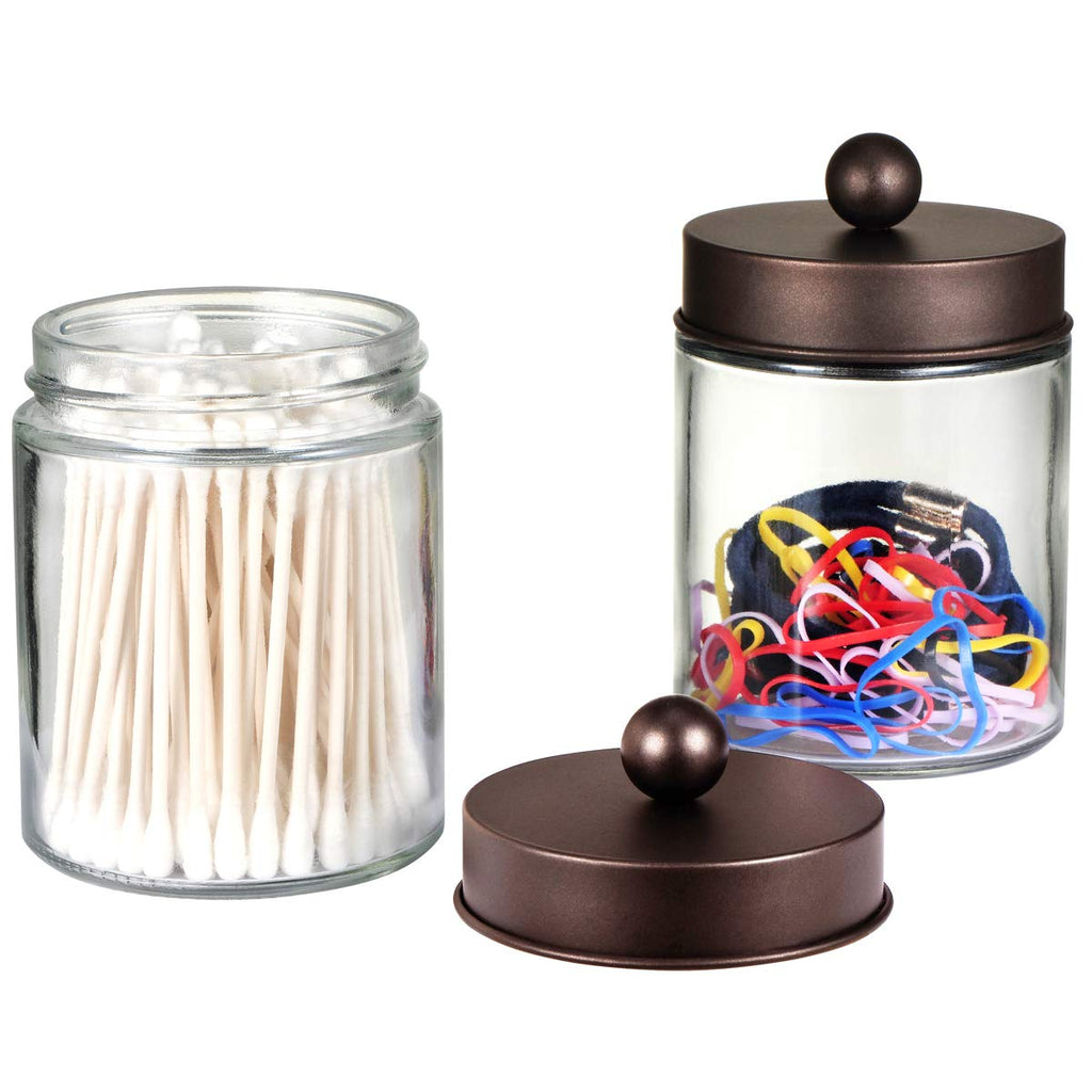 Amolliar 4Pc Apothecary Jars Bathroom Vanity Storage Organizer Set -Countertop Canister with Stainless Steel Lids &Stickers - Qtip Dispenser Holder for Qtip,Cotton Swab,Makeup Sponge (Brushed Nickel)