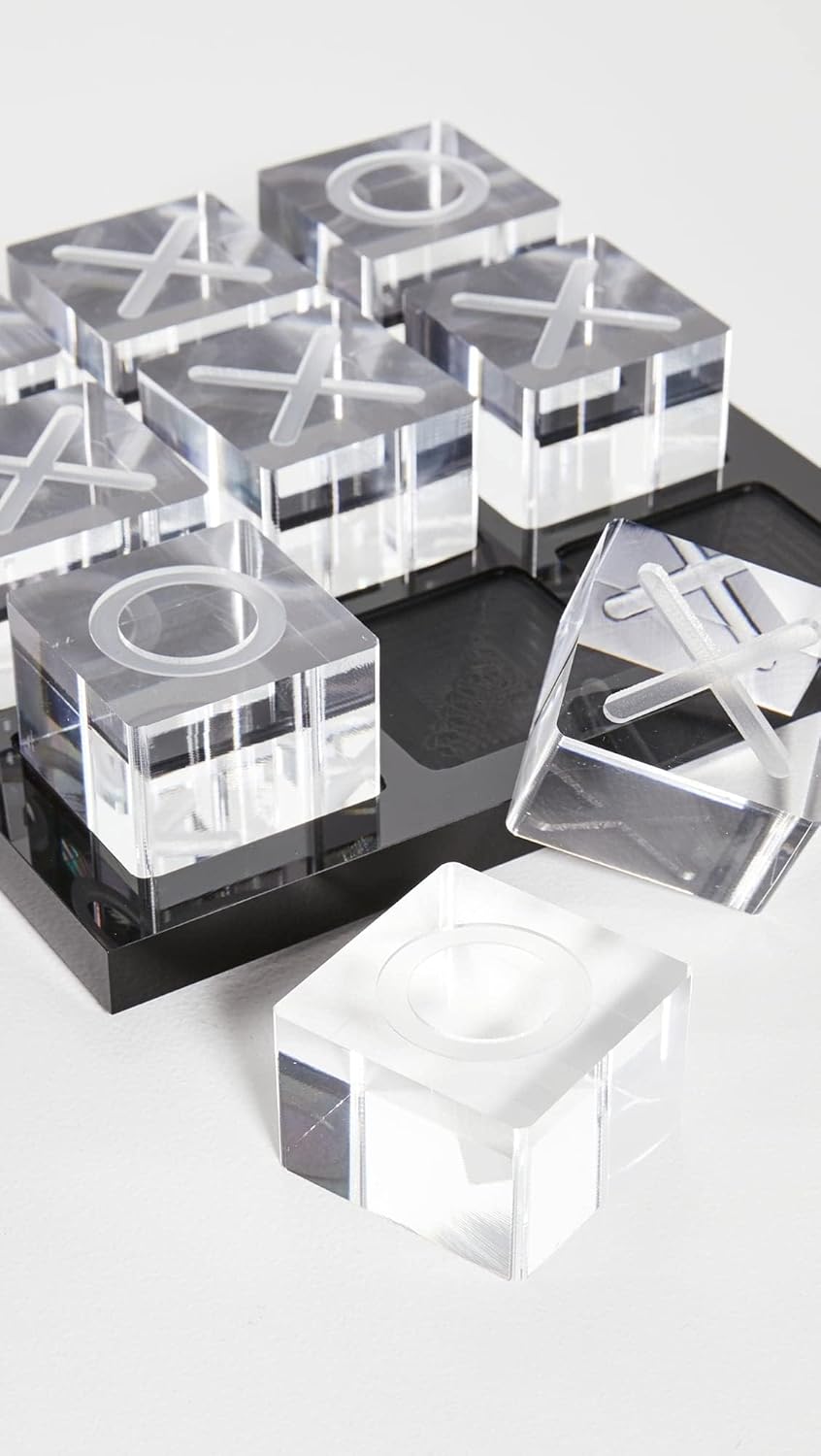 Modern Tic Tac Toe for Home Decoration Acrylic XO with Black Base Decorative Tic Tac Toe Table Top Decoration Coffee Table Decor X/O Board (Clear XO, Black Base)