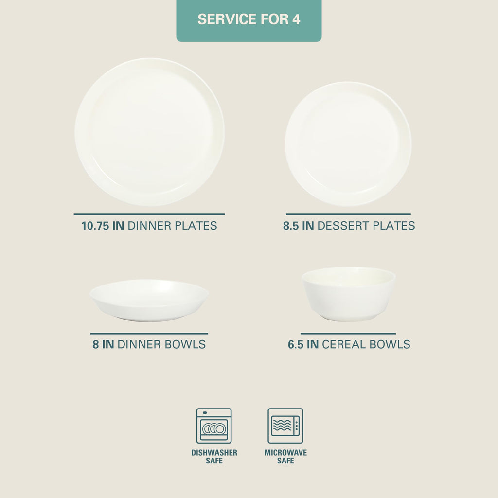 Gibson Home Oslo Porcelain Chip and Scratch Resistant Dinnerware Set, Service for 4 (16pcs), Ceramic Plates and Bowls Dishes Sets, White - Microwave and Dishwasher Safe