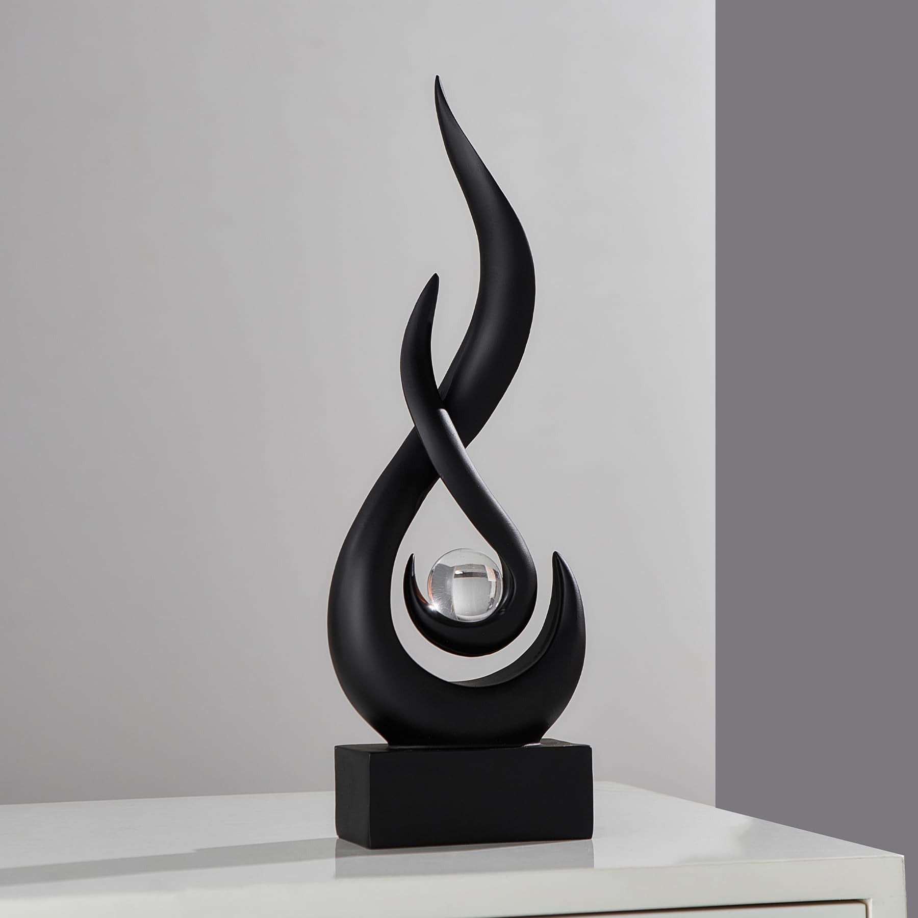 FJS Black Decor Modern Flame Statue Home Decorations for Living Room, 11.8" H Shelf Decor Accents, Abstract Art Resin Sculpture for Dining Room Office Coffee Table Centerpiece