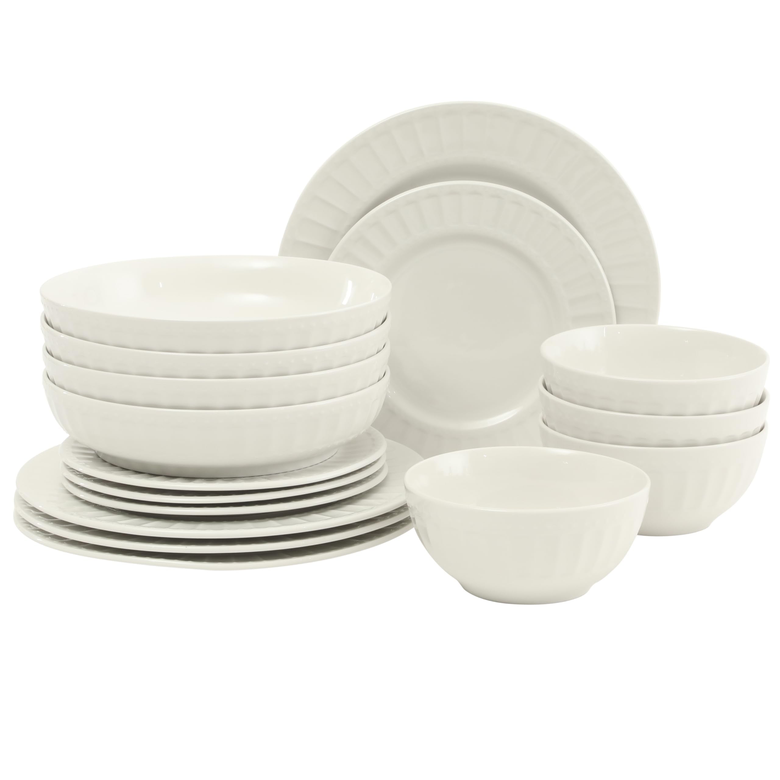 Gibson Home Oslo Porcelain Chip and Scratch Resistant Dinnerware Set, Service for 4 (16pcs), Ceramic Plates and Bowls Dishes Sets, White - Microwave and Dishwasher Safe