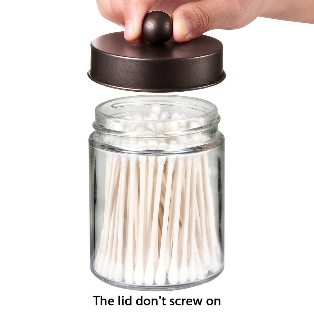 Amolliar 4Pc Apothecary Jars Bathroom Vanity Storage Organizer Set -Countertop Canister with Stainless Steel Lids &Stickers - Qtip Dispenser Holder for Qtip,Cotton Swab,Makeup Sponge (Brushed Nickel)