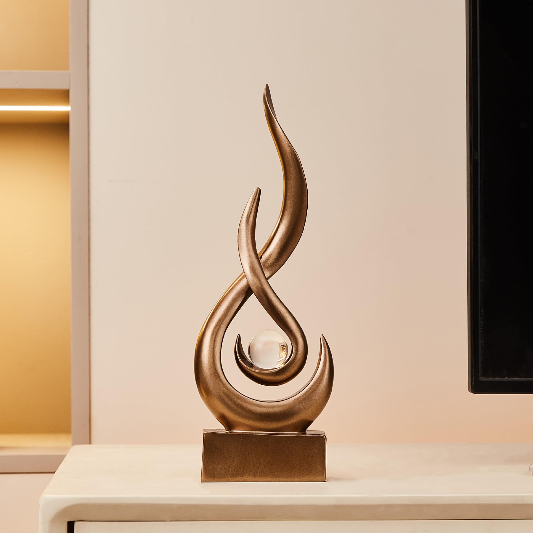 FJS Black Decor Modern Flame Statue Home Decorations for Living Room, 11.8" H Shelf Decor Accents, Abstract Art Resin Sculpture for Dining Room Office Coffee Table Centerpiece