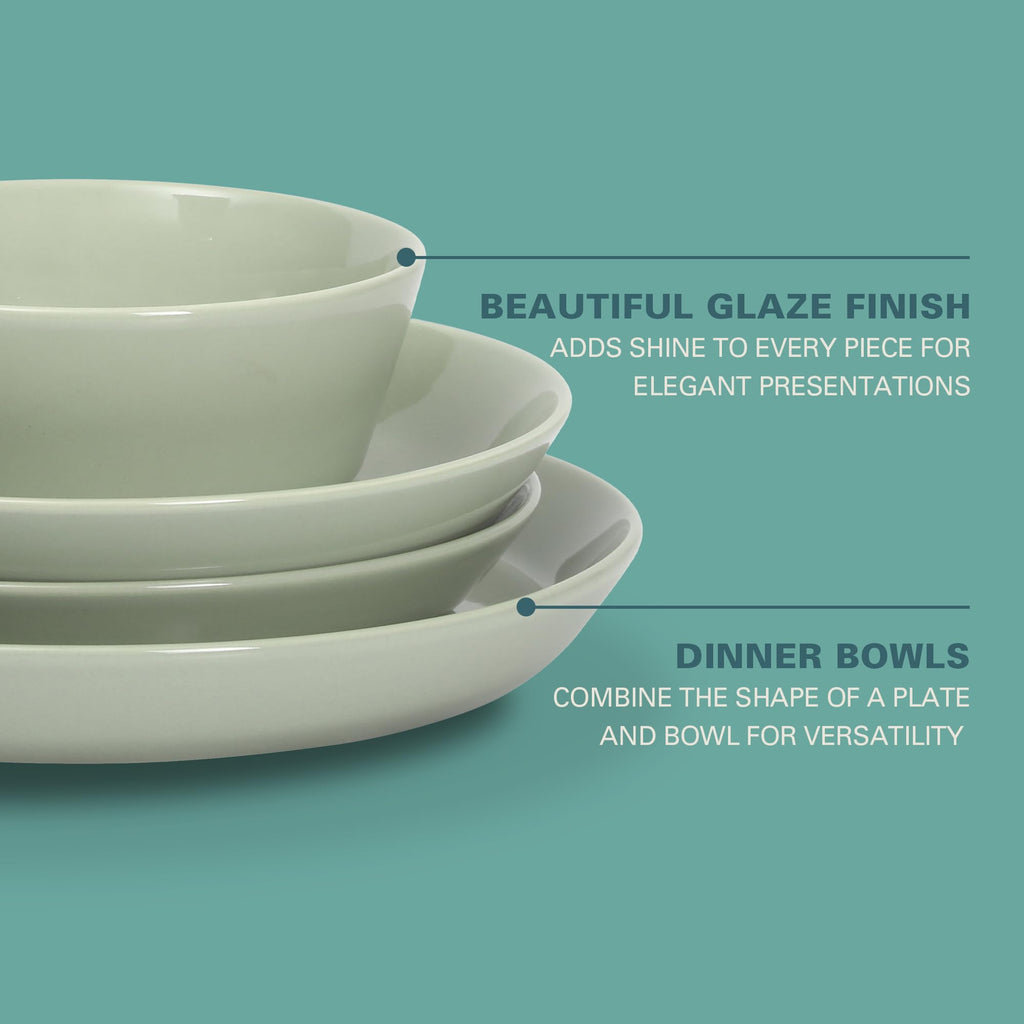 Gibson Home Oslo Porcelain Chip and Scratch Resistant Dinnerware Set, Service for 4 (16pcs), Ceramic Plates and Bowls Dishes Sets, White - Microwave and Dishwasher Safe