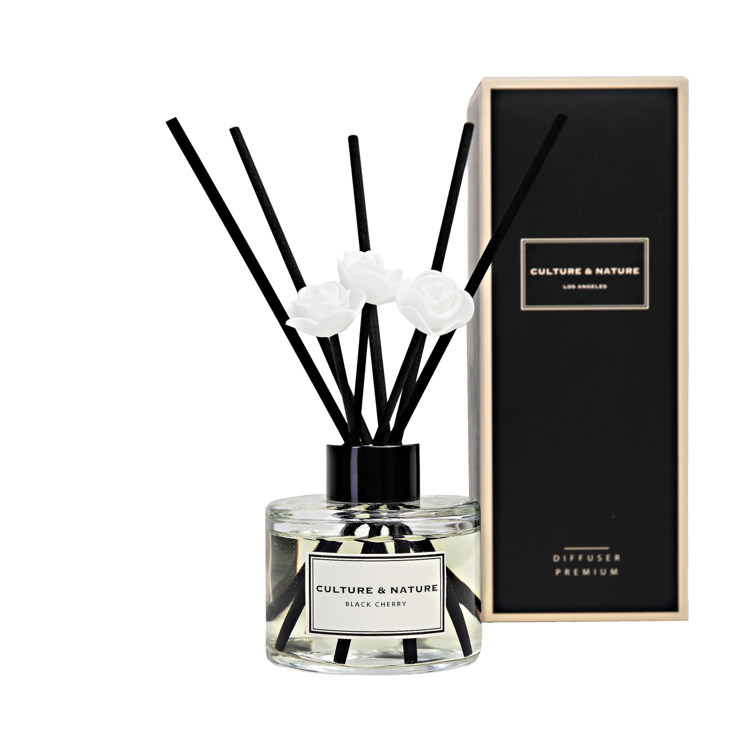 CULTURE & NATURE Reed Diffuser Set 6.7oz (200ml) Black Cherry Scented Diffuser with Sticks Home Fragrance Reed Diffuser for Bathroom Shelf Decor