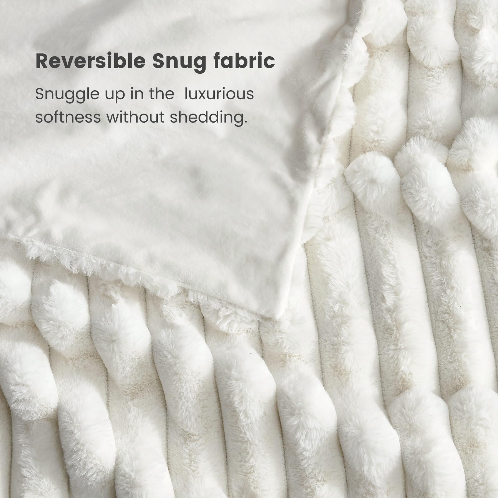 Cozy Bliss Faux Fur Throw Blanket for Couch, Cozy Warm Plush Striped Blanket for Sofa Bedroom Living Room, 50 * 60 Inches Cream White