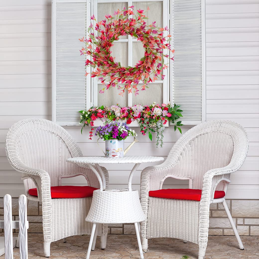 22 inch Spring Summer Wreath Tulip Wreath for Front Door with Purple Tassels, Eucalyptus Leaves, Ferns, Butterflies for Indoor Outdoor wall Festival Home Farmhouse Wedding Decor