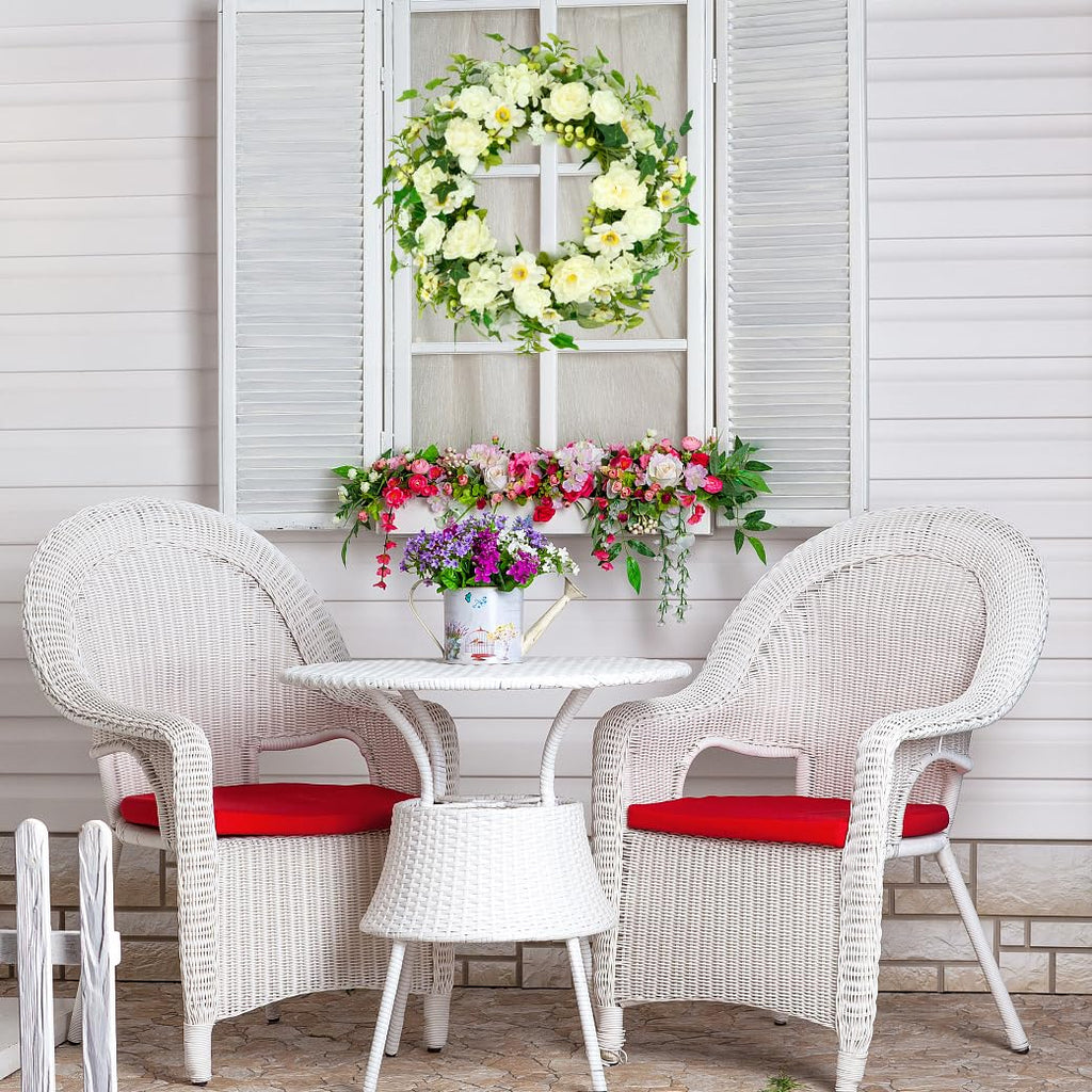 22 inch Spring Summer Wreath Tulip Wreath for Front Door with Purple Tassels, Eucalyptus Leaves, Ferns, Butterflies for Indoor Outdoor wall Festival Home Farmhouse Wedding Decor