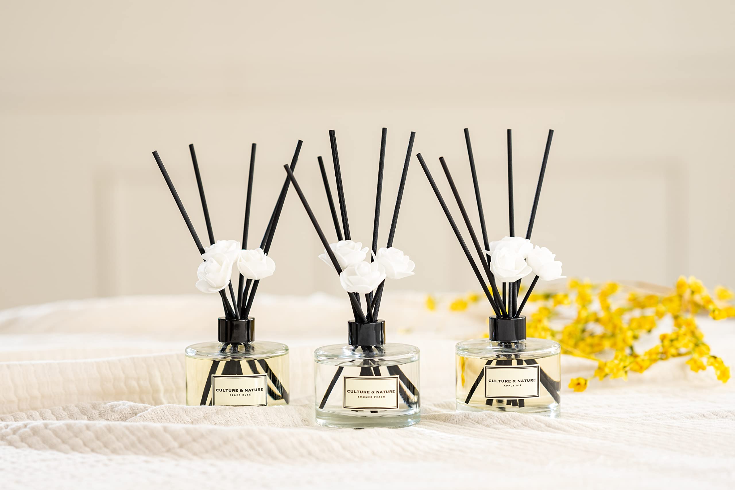 CULTURE & NATURE Reed Diffuser Set 6.7oz (200ml) Black Cherry Scented Diffuser with Sticks Home Fragrance Reed Diffuser for Bathroom Shelf Decor