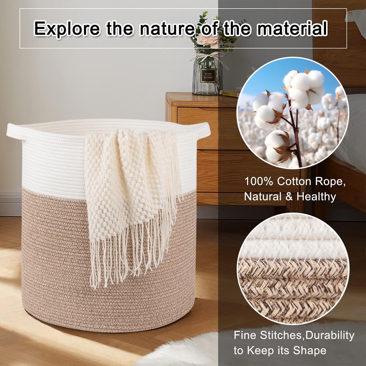 OIAHOMY 80L Laundry Baskets Hamper with Handles,Decorative Basket for Living room,Woven Storage Basket for Toys Bin,Pillows, Blankets,Clothes-20x18in-Gradient Yellow