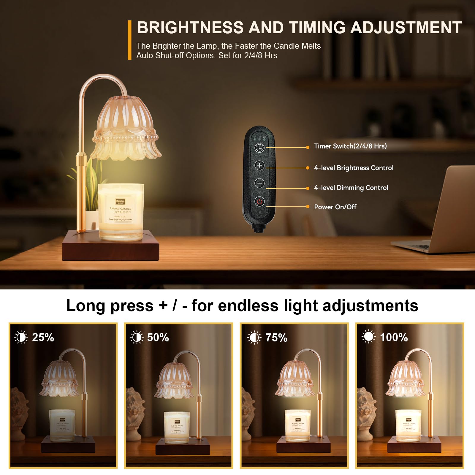 Candle Warmer Lamp with 3 Bulbs, Adjustable Height Dimmable Candle Warmer with Timer, Candle Lamp with Charming Gift Box Ribbon,Birthday Gifts for Women Mom, House Warming Gifts New Home Decor