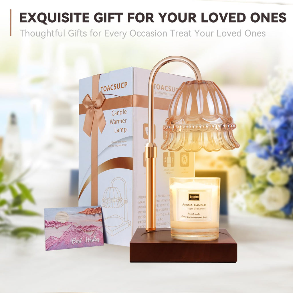 Candle Warmer Lamp with 3 Bulbs, Adjustable Height Dimmable Candle Warmer with Timer, Candle Lamp with Charming Gift Box Ribbon,Birthday Gifts for Women Mom, House Warming Gifts New Home Decor