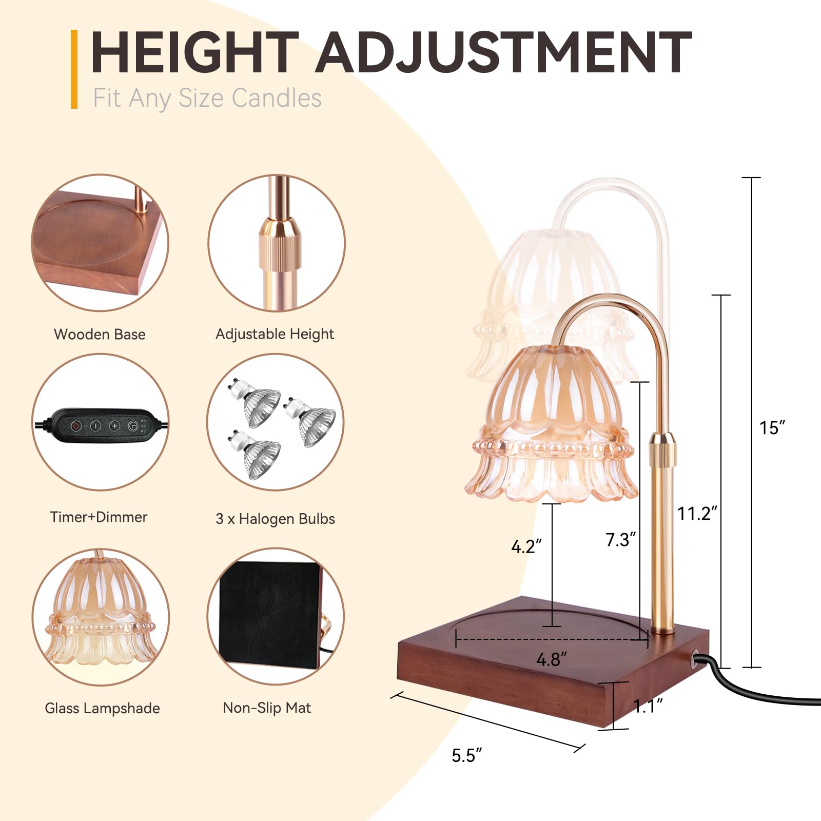Candle Warmer Lamp with 3 Bulbs, Adjustable Height Dimmable Candle Warmer with Timer, Candle Lamp with Charming Gift Box Ribbon,Birthday Gifts for Women Mom, House Warming Gifts New Home Decor