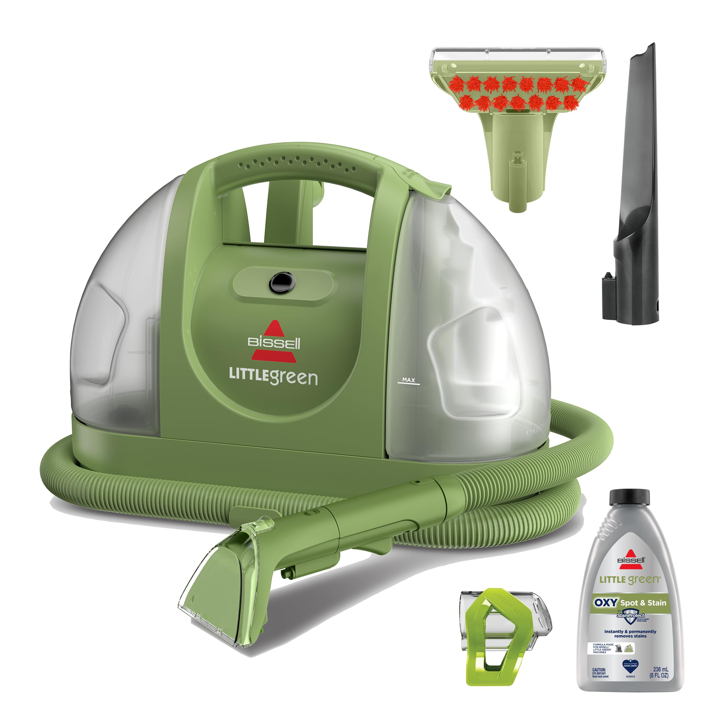 BISSELL Little Green Mini Portable Carpet and Upholstery Deep Cleaner, Car/Auto Detailer, with HydroRinse Self-Cleaning Tool and 4" Tough Stain Tool, Tea Green, 4075