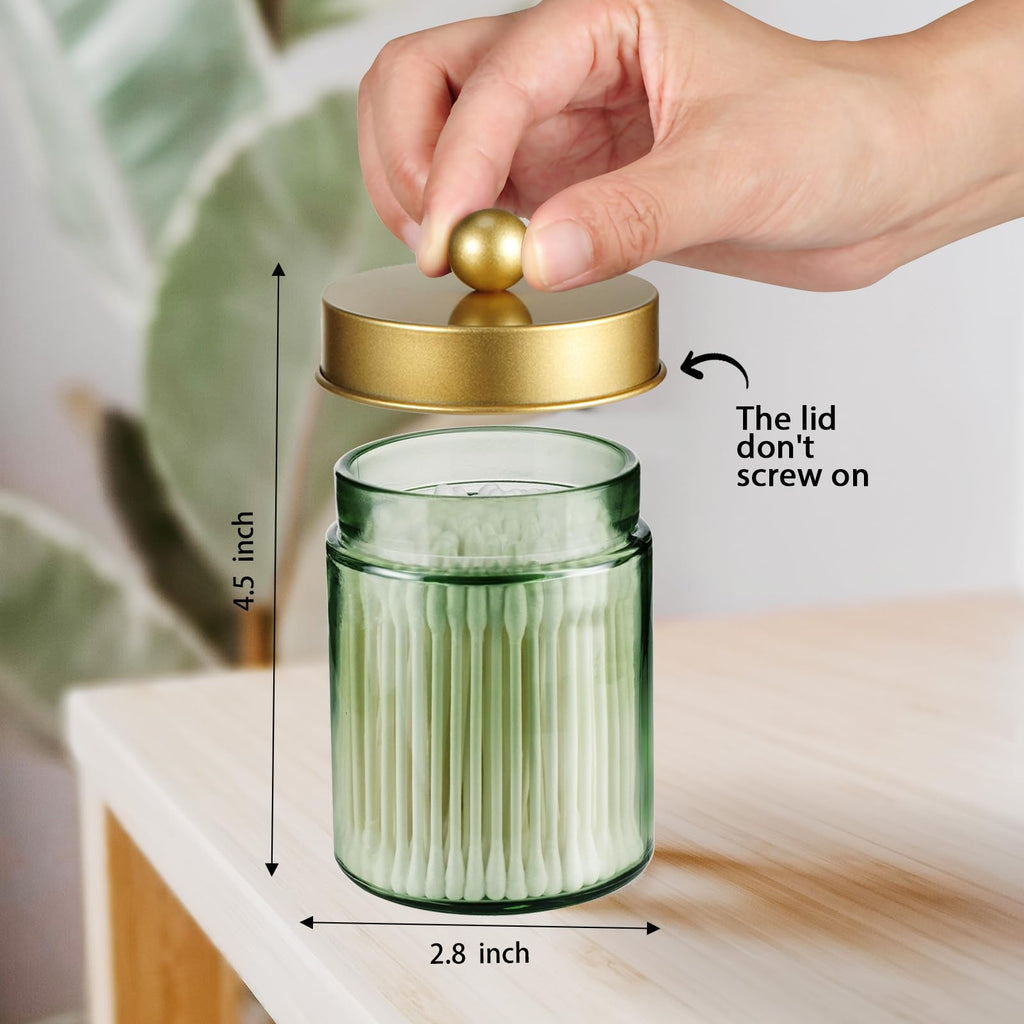 Amolliar 4Pc Apothecary Jars Bathroom Vanity Storage Organizer Set -Countertop Canister with Stainless Steel Lids &Stickers - Qtip Dispenser Holder for Qtip,Cotton Swab,Makeup Sponge (Brushed Nickel)